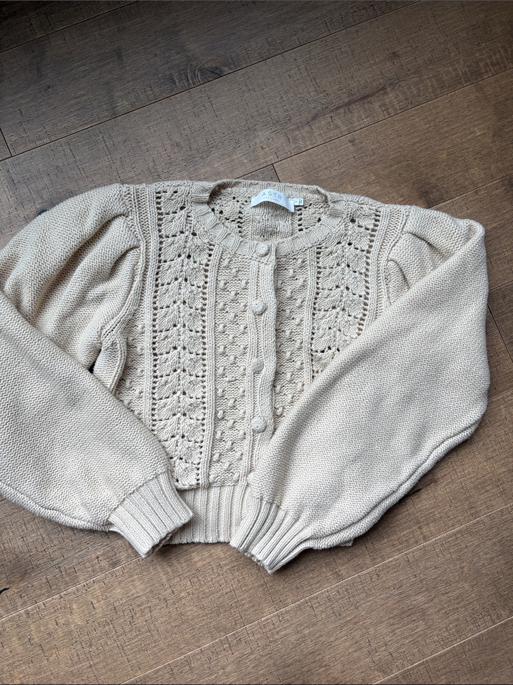 Astr Cream Textured Button-Front Knit Cardigan